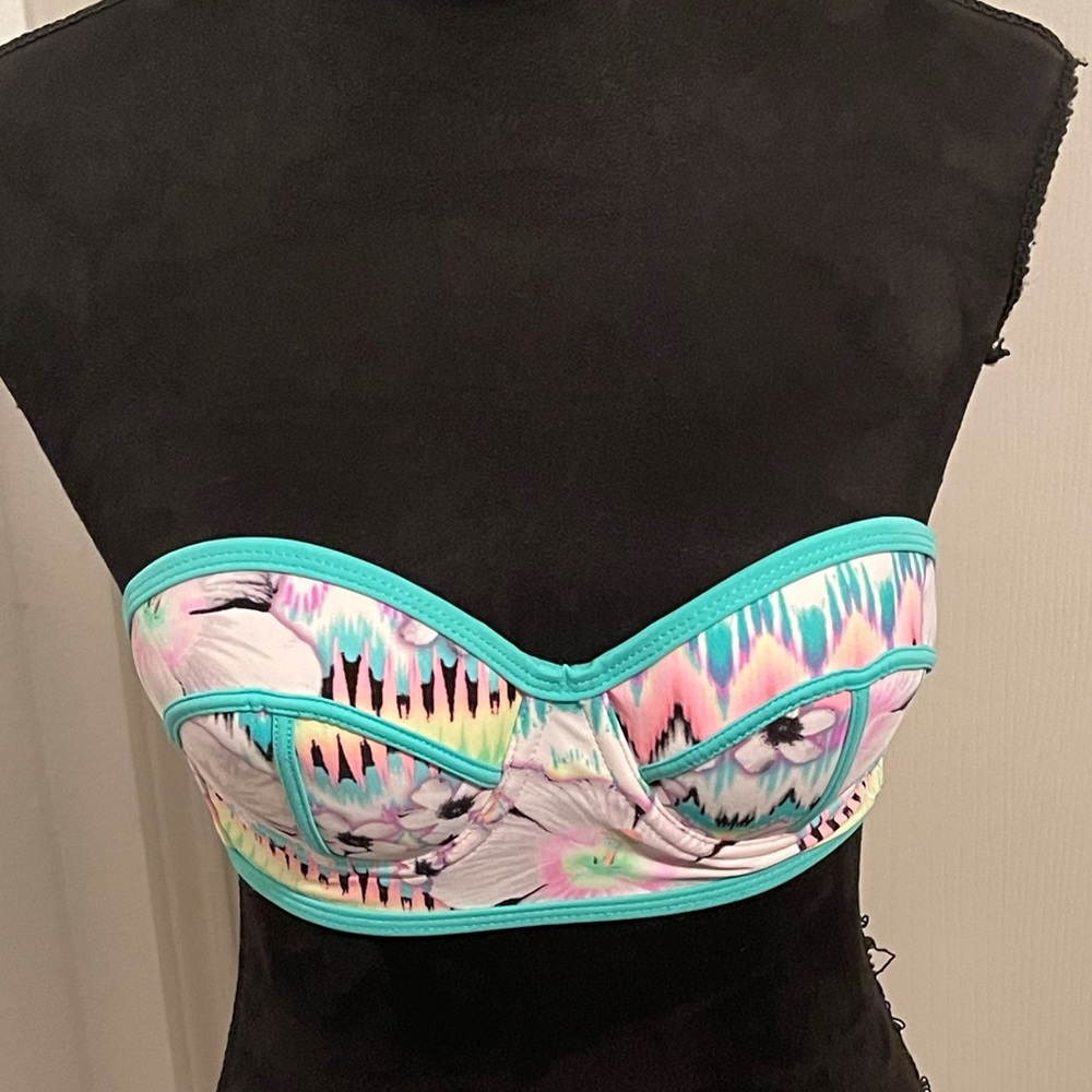 Patterned Light Blue Bikini Top